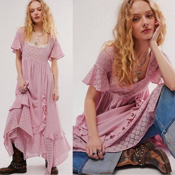 Free People Ethereal Bohemian Bring The Romance Midi Maxi Dress Pink Medium  is available for purchase on au PAY Market - Imported Goods Online Store  Co.Ltd. | au PAY Market - Online